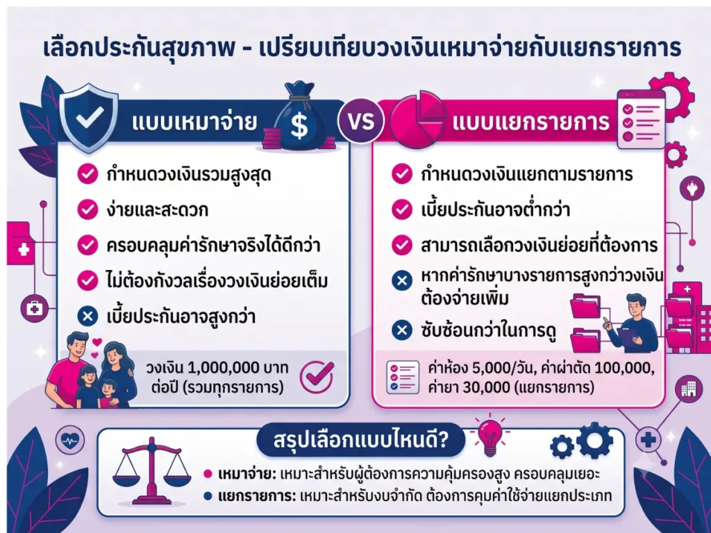 ประกันสุขภาพเหมาจ่าย คืออะไร? ทำไมเคลมง่ายกว่าแบบแยกค่าใช้จ่าย 1 ประกันสุขภาพเหมาจ่าย คืออะไร? ทำไมเคลมง่ายกว่าแบบแยกค่าใช้จ่าย - รูปประกอบ